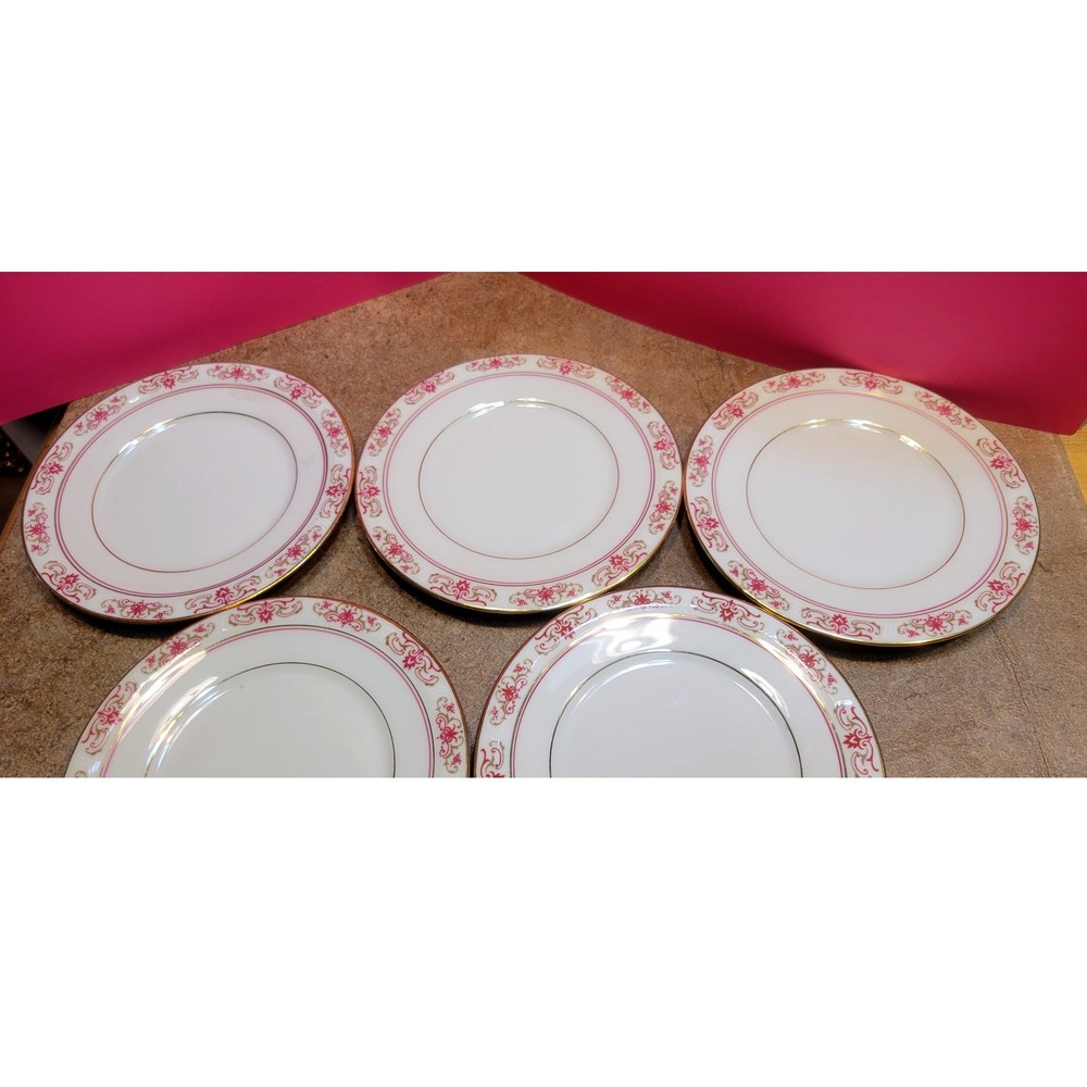 Coronado H&C Garnet Bread and Butter Plates Set of 5 Red Gold Bohemia Czech 6" - Picture 4 of 8